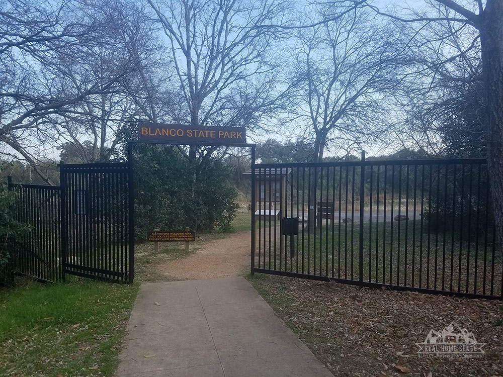 Gated pedestrian entrance to Blanco State Park