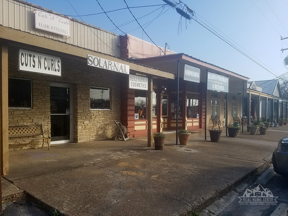 Some of the shops facing the Blanco County Courthouse