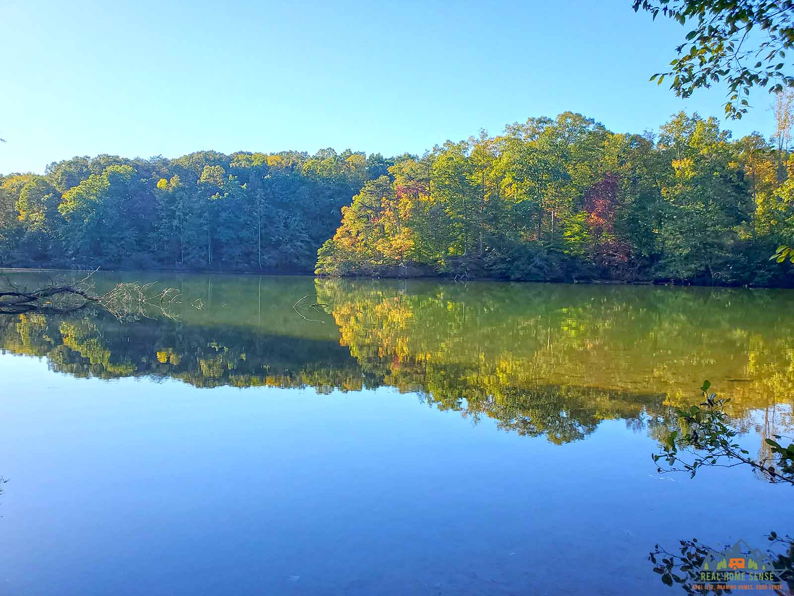 Smith Mountain Lake water's edge with fall colors