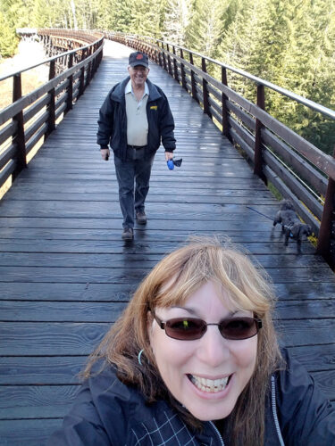 Pat and her Dad on Kinsol Trestle