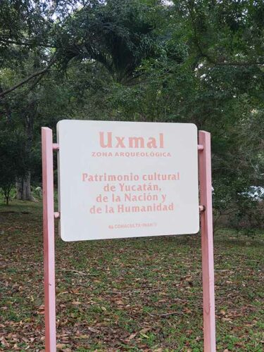 Sign stating uxmal is a cultural heritage area of the yucatan