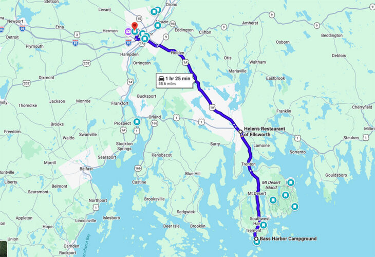 Mount desert to bangor maine map